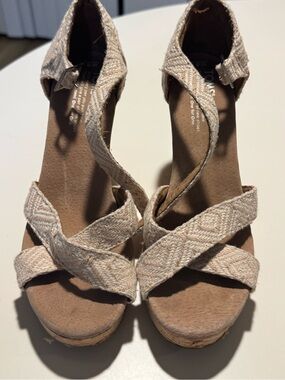 TOMS Natural Woven Crisscross Wedge Sandals